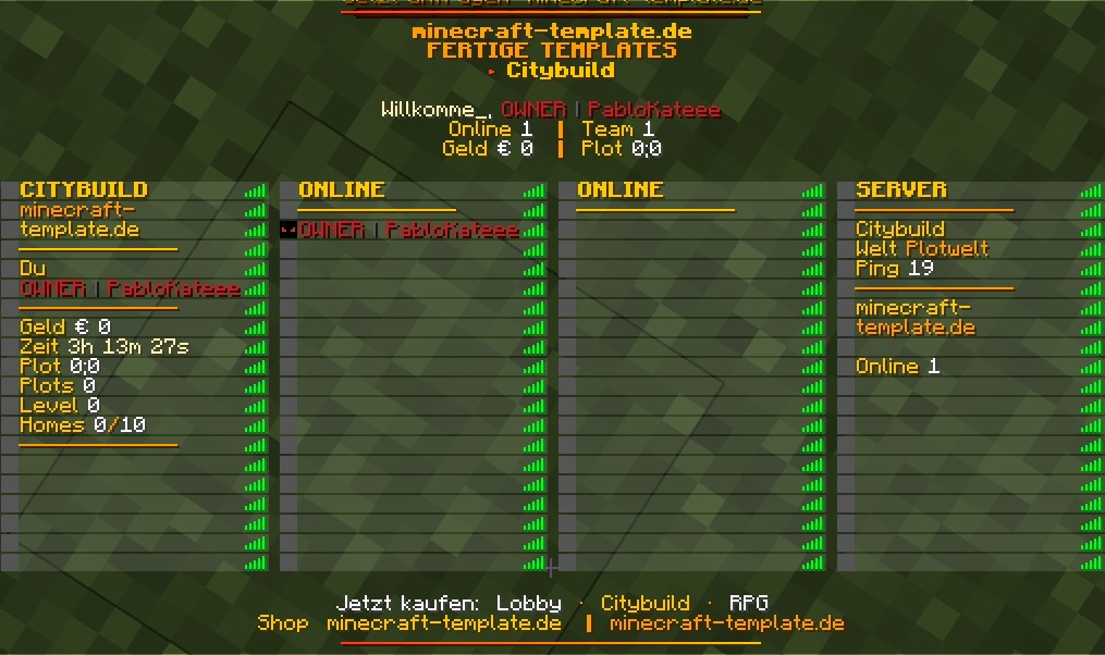 Citybuild Ultimate — Premium TAB-Liste mit Stats, Online & Server-Info
