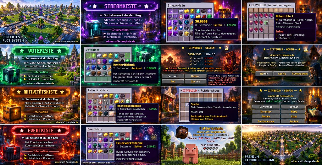 Citybuild Ultimate — Übersicht: Plots, Kisten, Admin & Menüs